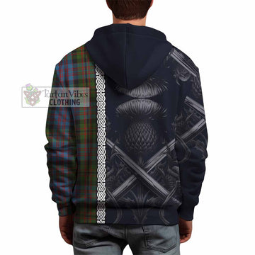 Bowie Tartan Hoodie with Family Crest Cross Sword Thistle Celtic Vibes - Tartan Vibes Clothing