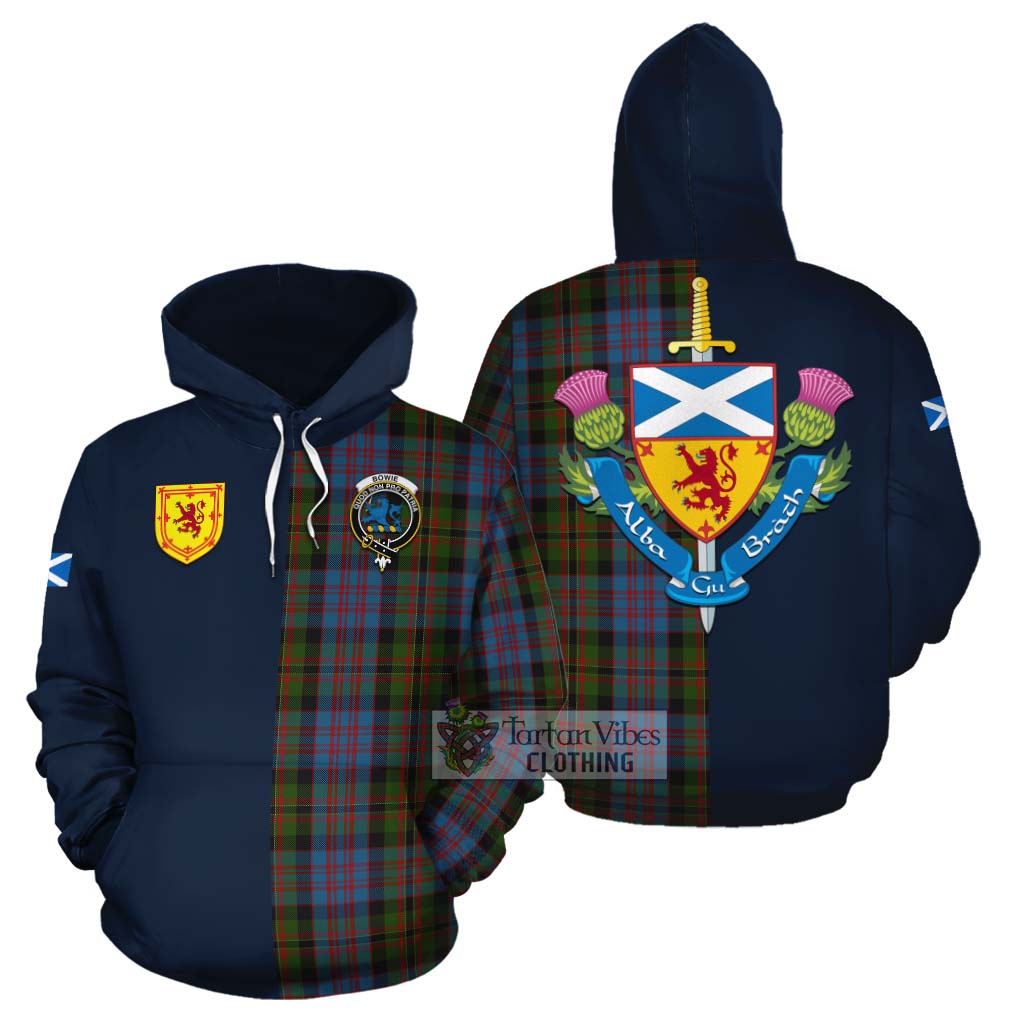 Bowie Tartan Cotton Hoodie Alba with Scottish Lion Royal Arm Half Style Zip Hoodie - Tartan Vibes Clothing