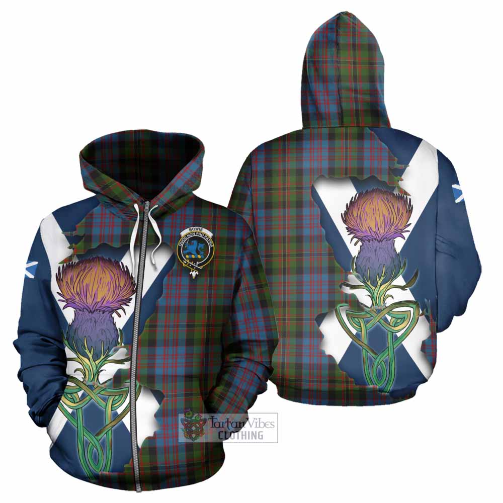 Bowie Tartan Family Crest Hoodie Scottish Thistle Celtic Inspired Zip Hoodie - Tartan Vibes Clothing