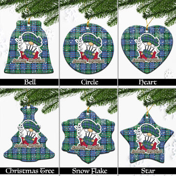 Bowie Ancient Tartan Christmas Ceramic Ornaments with Scottish Gnome Playing Bagpipes