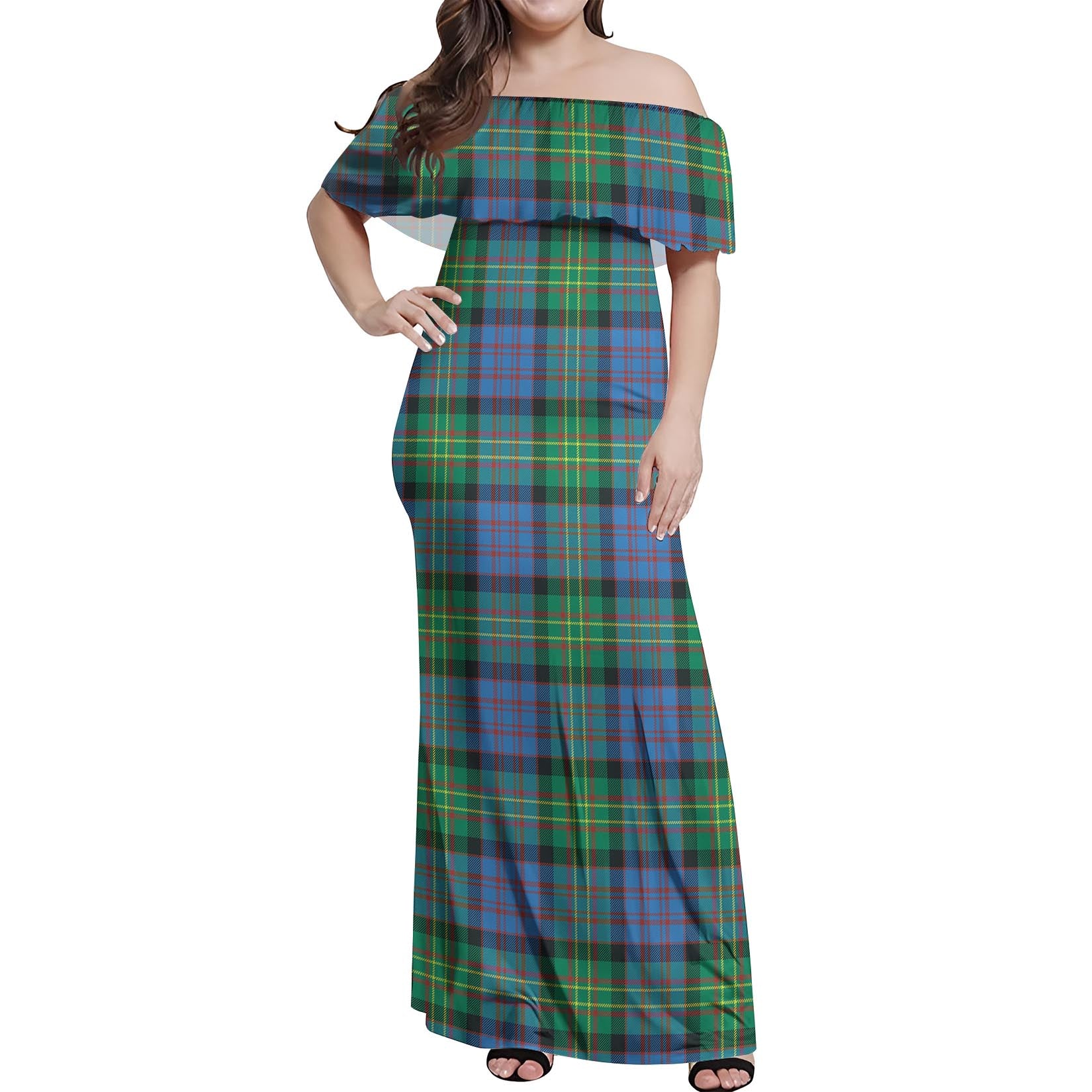 Bowie Ancient Tartan Off Shoulder Long Dress Women's Dress - Tartanvibesclothing