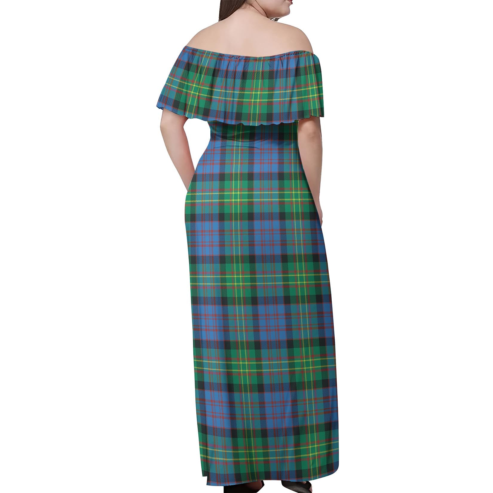 Bowie Ancient Tartan Off Shoulder Long Dress - Tartanvibesclothing