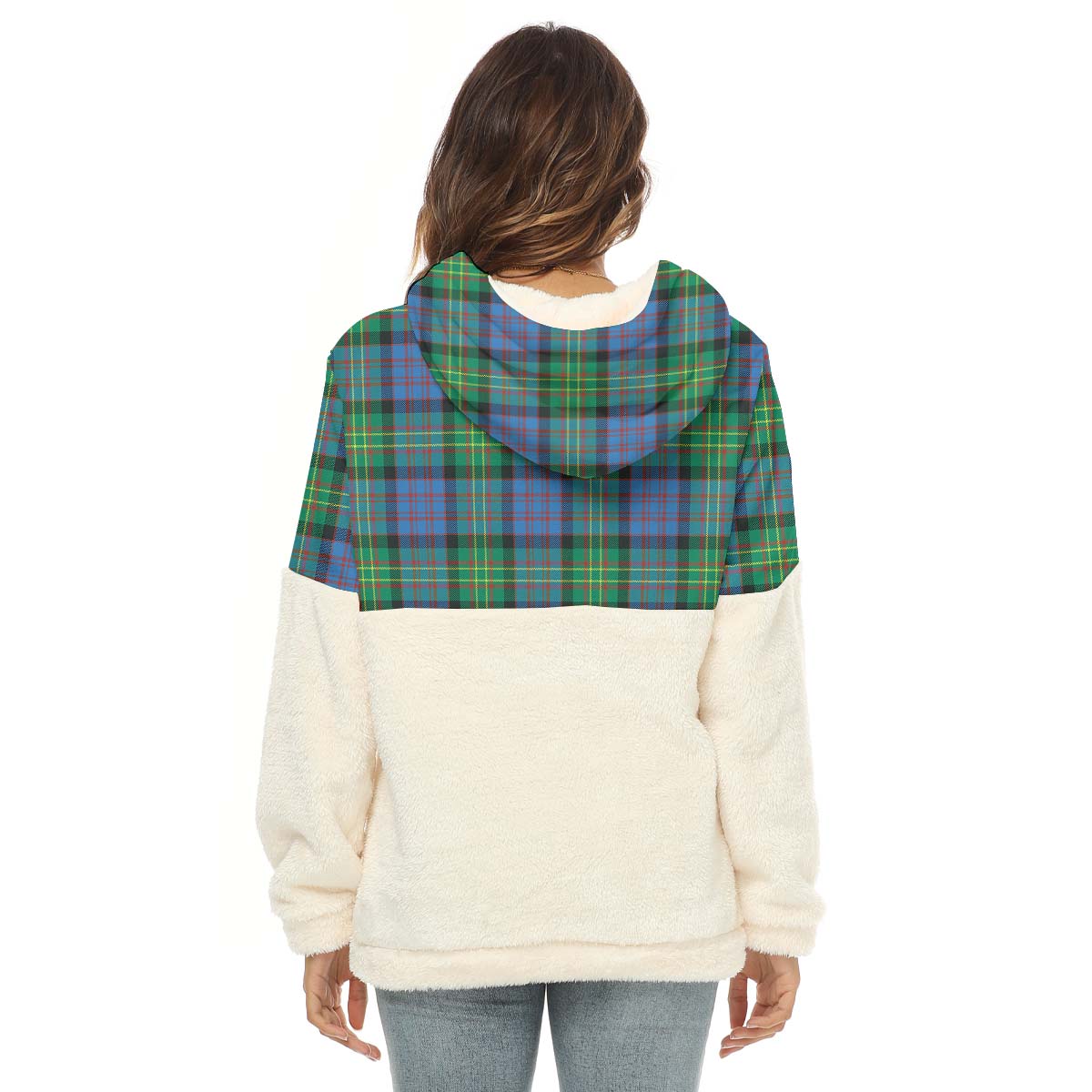 Bowie Ancient Tartan Women's Borg Fleece Hoodie With Half Zip - Tartanvibesclothing