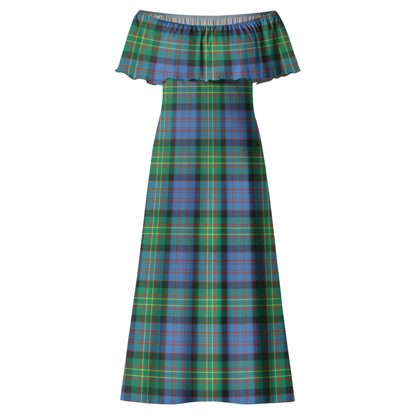 Bowie Ancient Tartan Off Shoulder Long Dress - Tartanvibesclothing