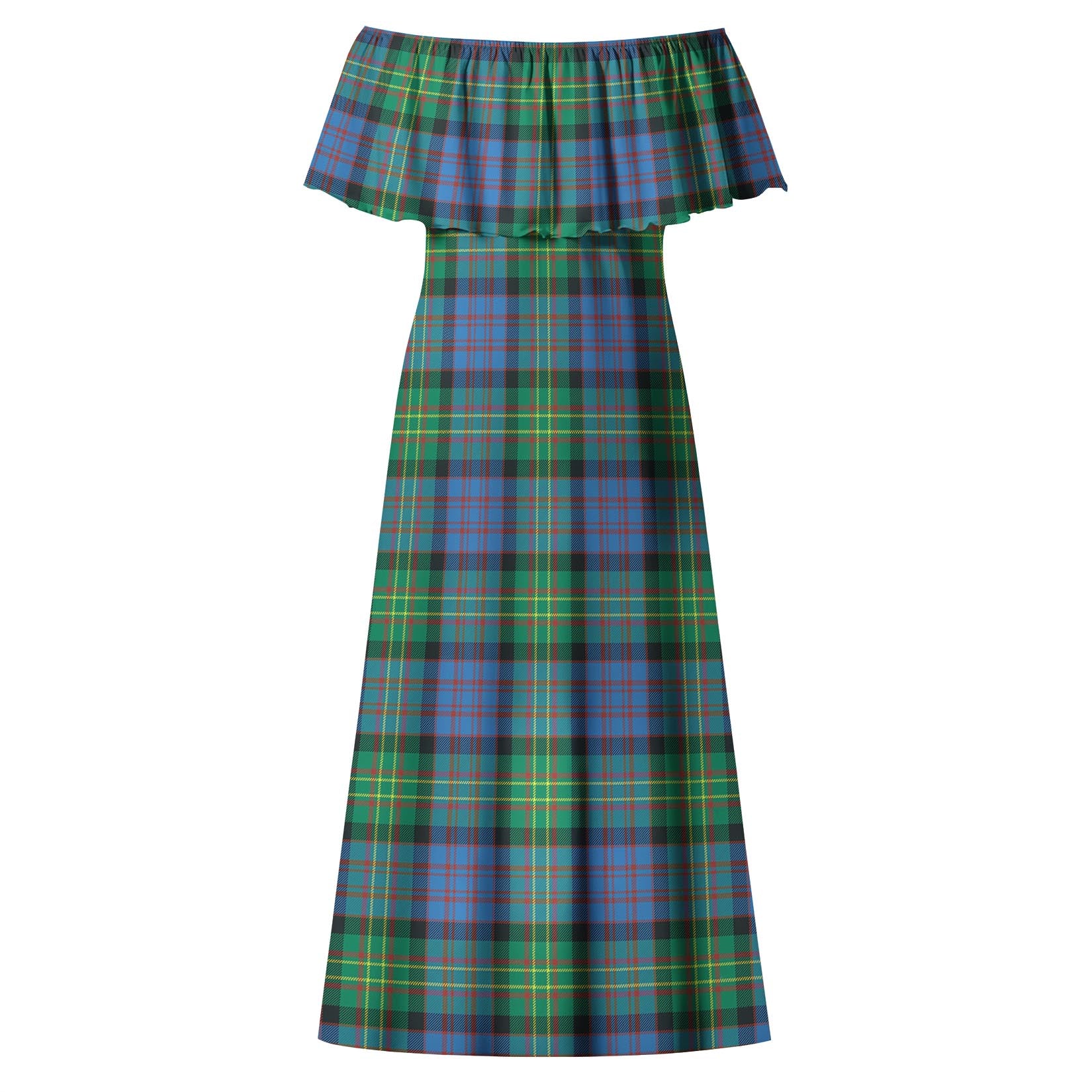 Bowie Ancient Tartan Off Shoulder Long Dress - Tartanvibesclothing