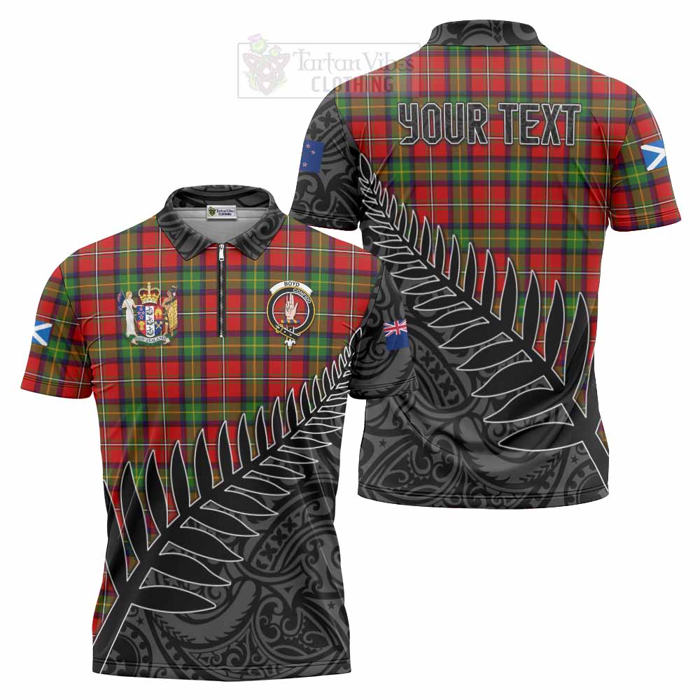 Tartan Vibes Clothing Boyd Crest Tartan Zipper Polo Shirt with New Zealand Silver Fern Half Style