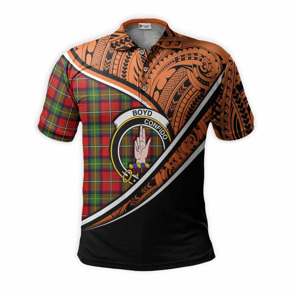 Tartan Vibes Clothing Boyd Crest Tartan Polo Shirt with Maori Tattoo Style - Orange Version