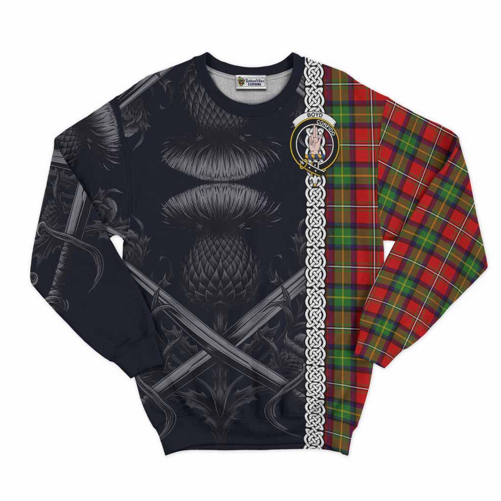 Tartan Vibes Clothing Boyd Tartan Sweatshirt with Family Crest Cross Sword Thistle Celtic Vibes