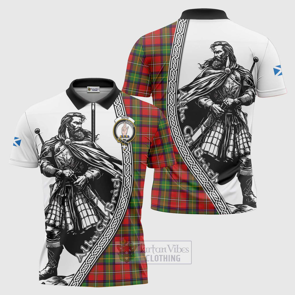 Tartan Vibes Clothing Boyd Tartan Clan Crest Zipper Polo Shirt with Highlander Warrior Celtic Style