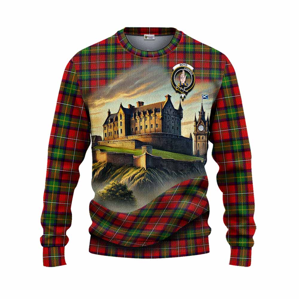 Boyd Tartan Family Crest Knitted Sweater with Scottish Ancient Castle Style Unisex - Tartan Vibes Clothing