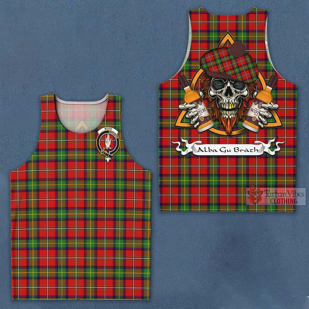 Tartan Vibes Clothing Boyd Tartan Men's Tank Top with Family Crest and Bearded Skull Holding Bottles of Whiskey