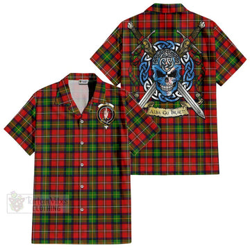 Boyd Tartan Short Sleeve Button Shirt with Family Crest Celtic Skull Style