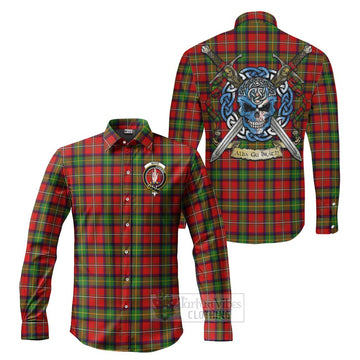 Boyd Tartan Long Sleeve Button Shirt with Family Crest Celtic Skull Style