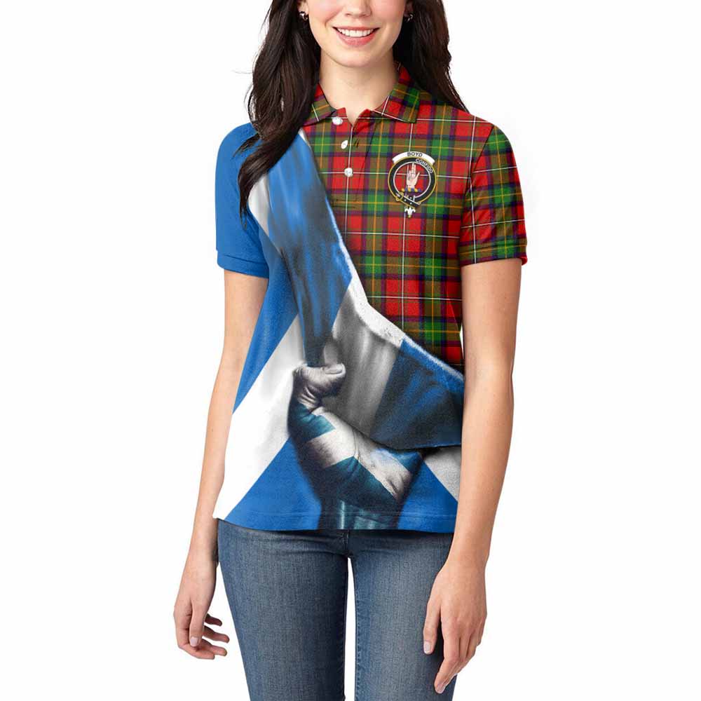 Tartan Vibes Clothing Boyd Tartan Women's Polo Shirt with Family Crest Scotland Patriotic Style