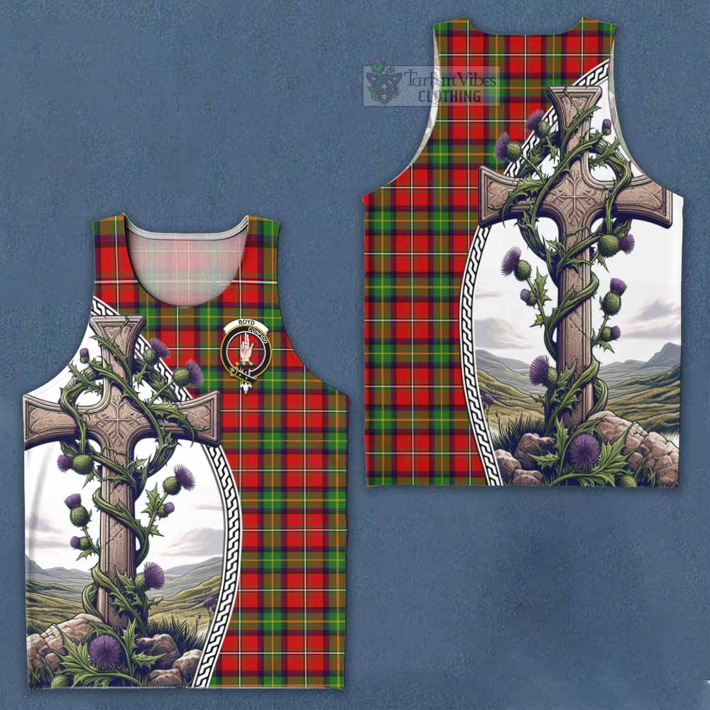 Tartan Vibes Clothing Boyd Tartan Men's Tank Top with Family Crest and St. Andrew's Cross Accented by Thistle Vines