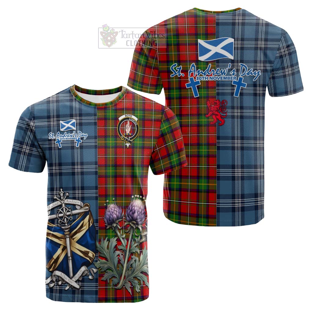 Tartan Vibes Clothing Boyd Tartan Cotton T-shirt Happy St. Andrew's Day Half Tartan Style