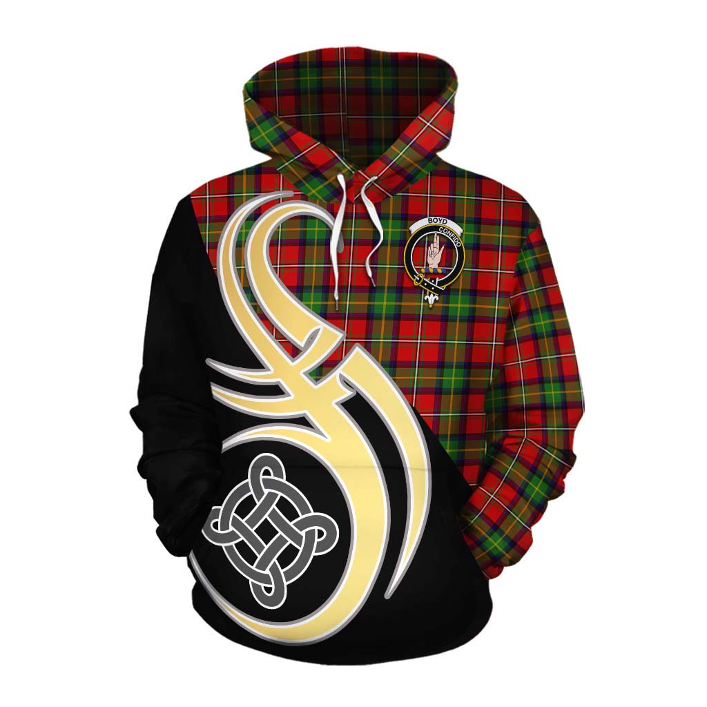 Tartan Vibes Clothing Boyd Tartan Cotton Hoodie with Family Crest and Celtic Symbol Style