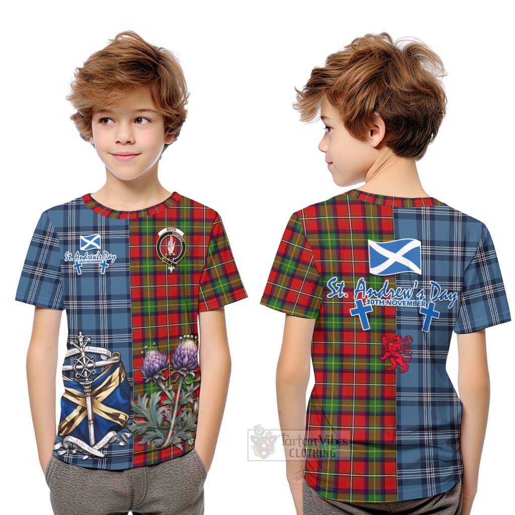 Tartan Vibes Clothing Boyd Tartan Kid T-Shirt Happy St. Andrew's Day Half Tartan Style