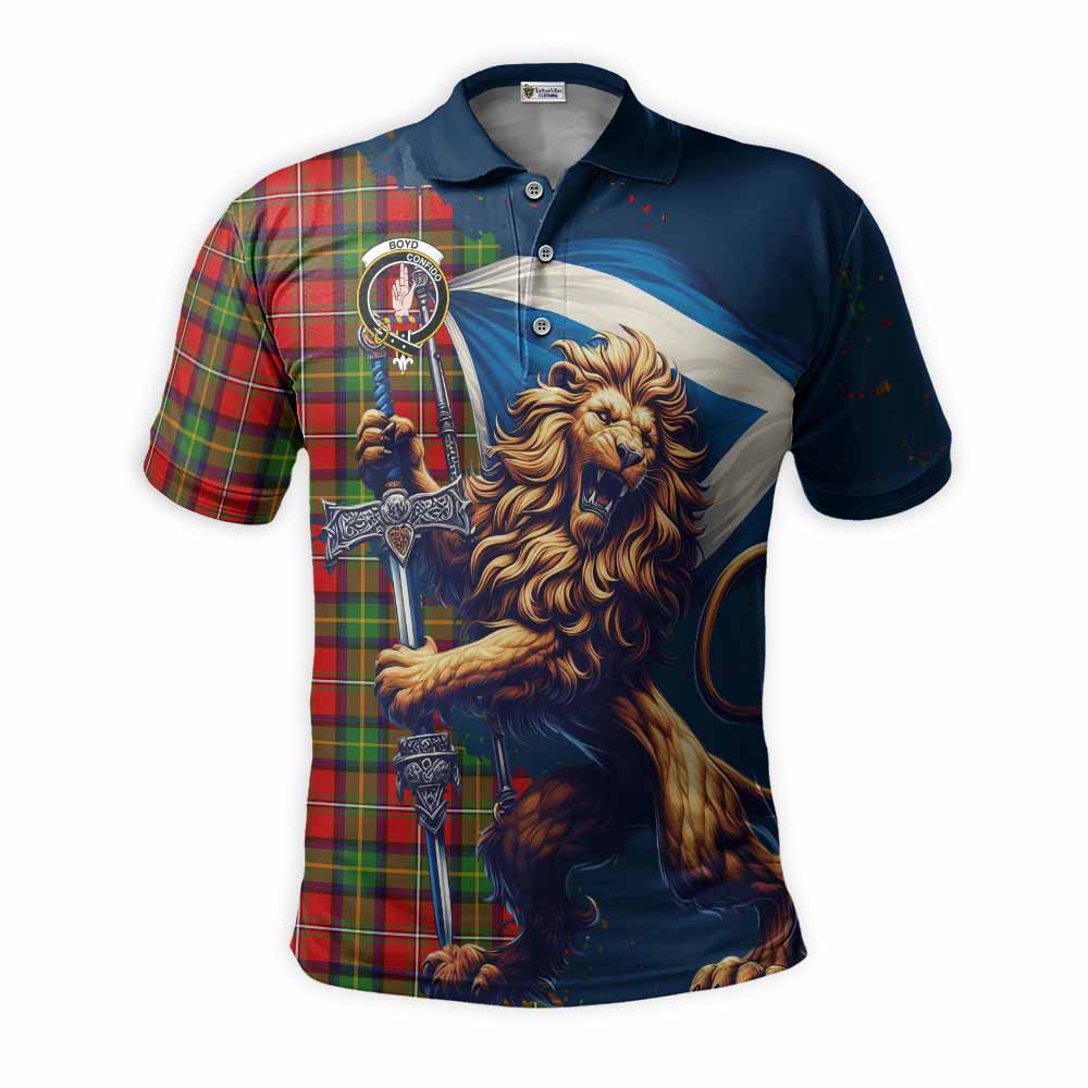 Tartan Vibes Clothing Boyd Tartan Family Crest Men's Polo Shirt with Scottish Majestic Lion