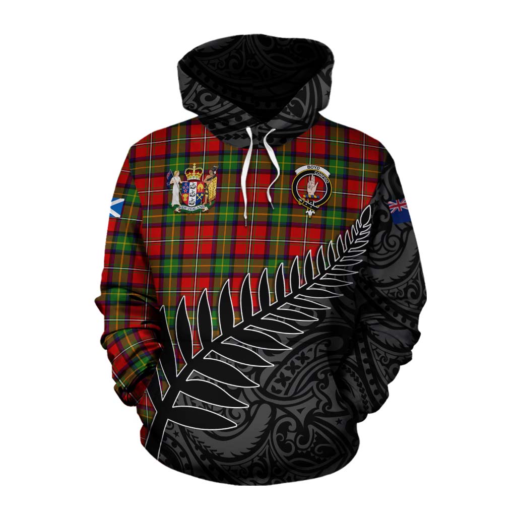 Tartan Vibes Clothing Boyd Crest Tartan Cotton Hoodie with New Zealand Silver Fern Half Style