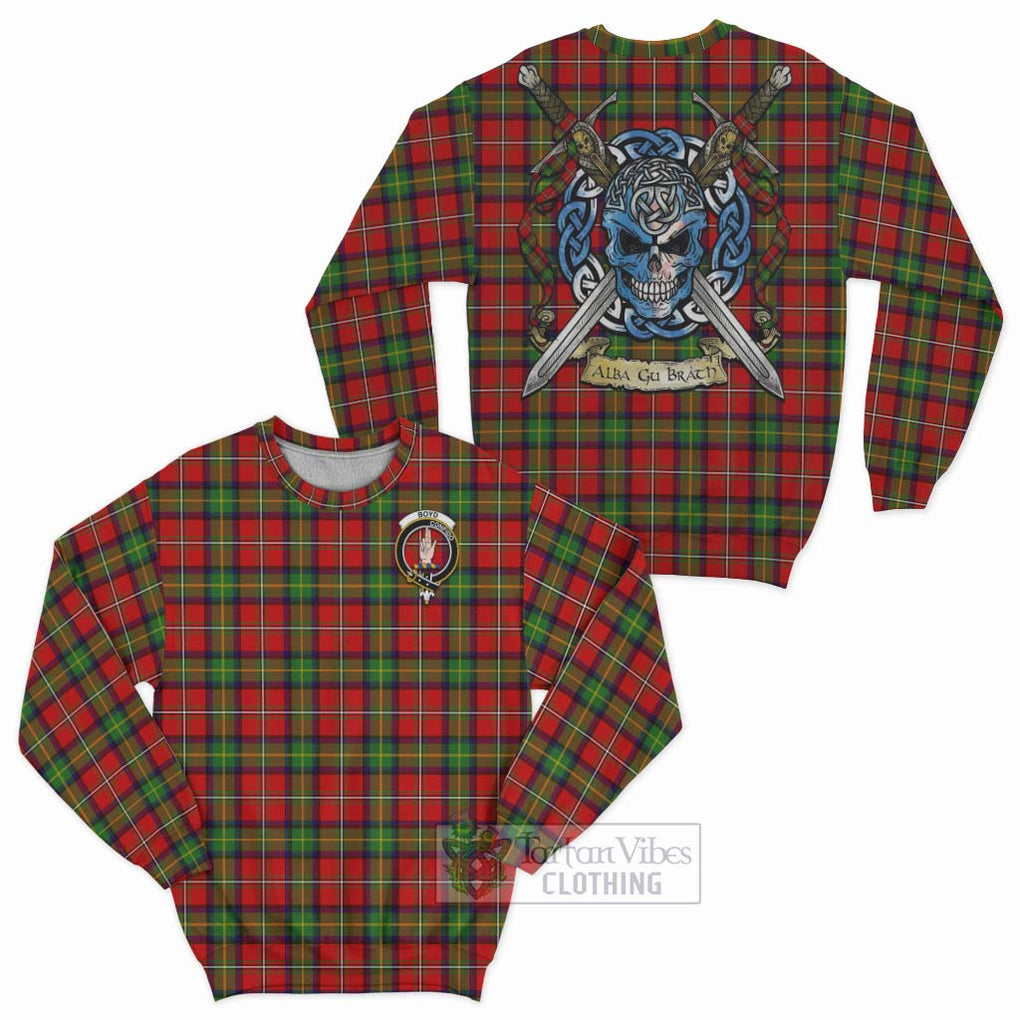 Tartan Vibes Clothing Boyd Tartan Sweatshirt with Family Crest Celtic Skull Style