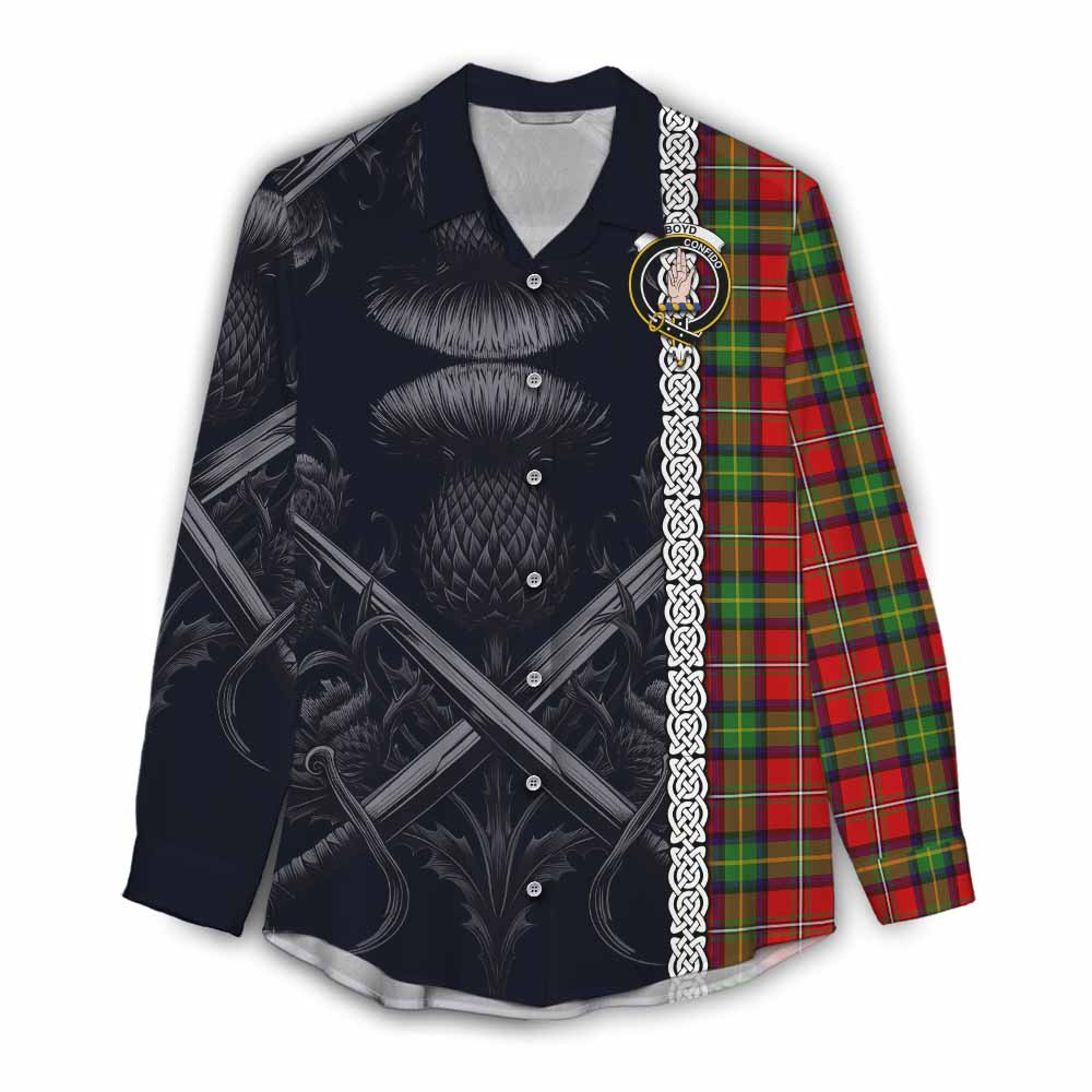 Boyd Tartan Women's Casual Shirt with Family Crest Cross Sword Thistle Celtic Vibes Female - Tartan Vibes Clothing