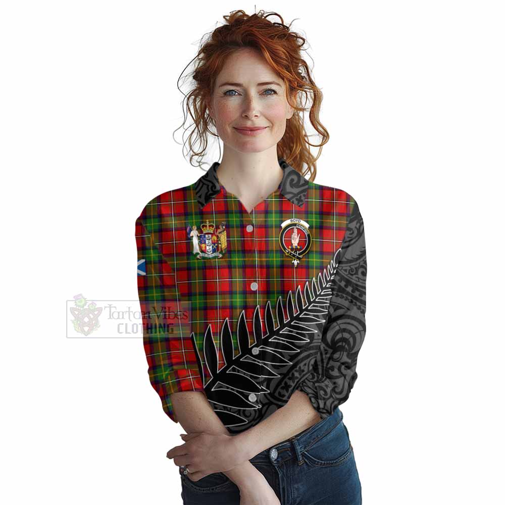 Tartan Vibes Clothing Boyd Crest Tartan Women's Casual Shirt with New Zealand Silver Fern Half Style