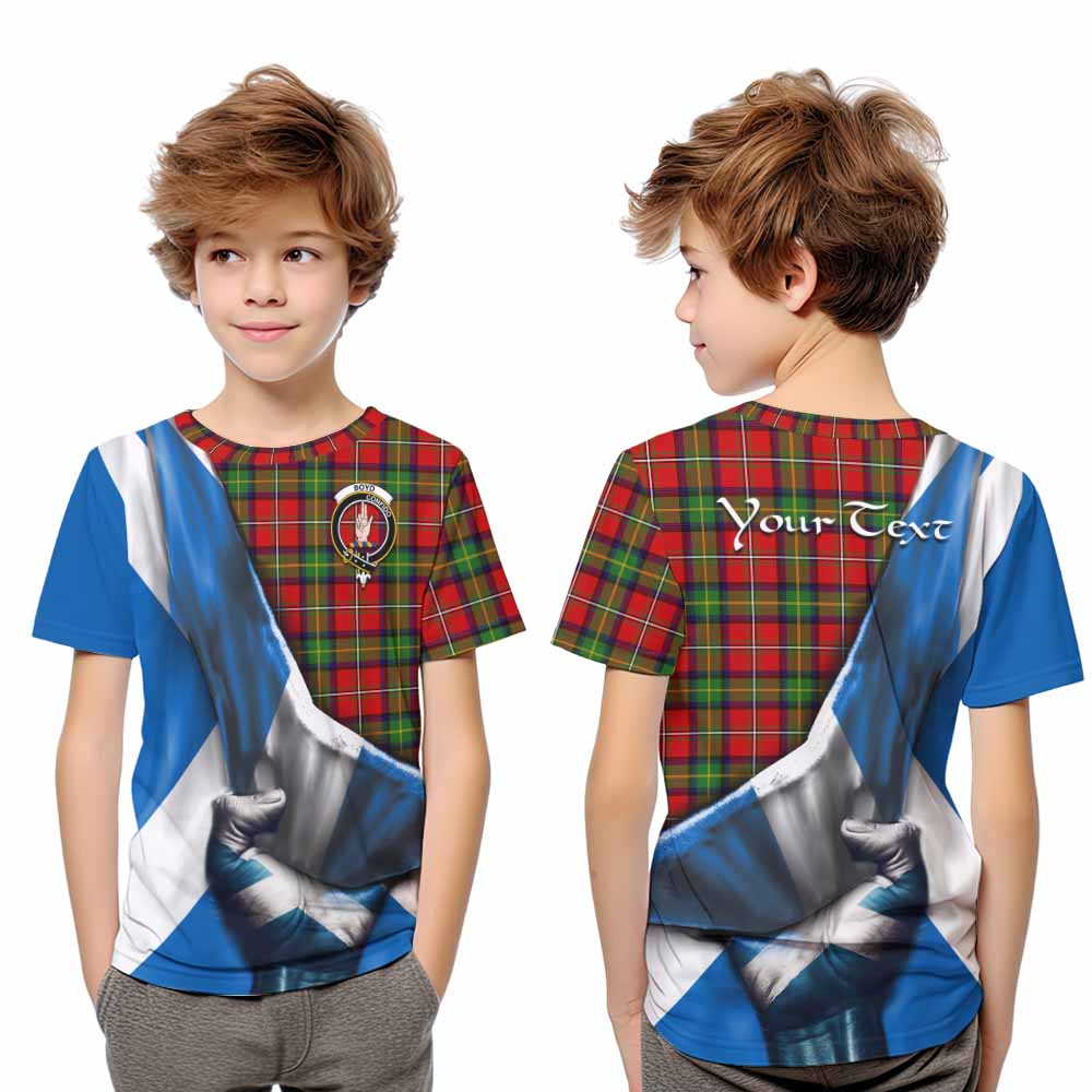 Tartan Vibes Clothing Boyd Tartan Kid T-Shirt with Family Crest Scotland Patriotic Style