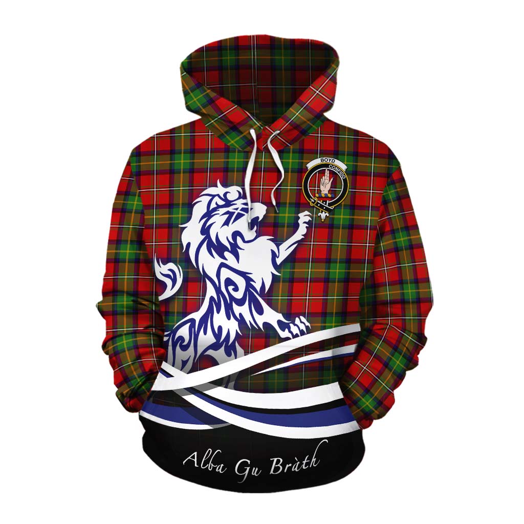 Tartan Vibes Clothing Boyd Tartan Cotton Hoodie with Alba Gu Brath Regal Lion Emblem