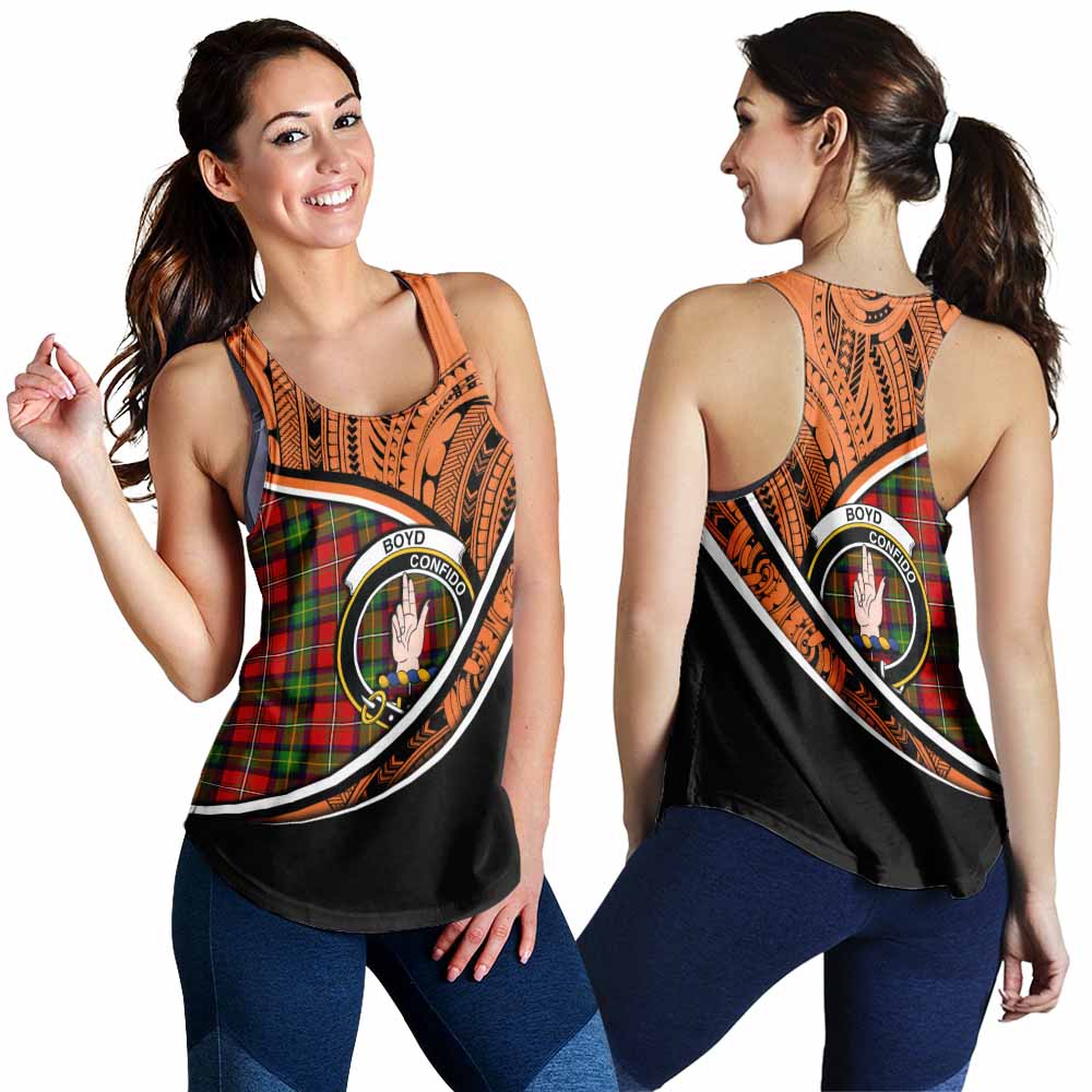 Tartan Vibes Clothing Boyd Crest Tartan Women's Racerback Tanks with Maori Tattoo Style - Orange Version