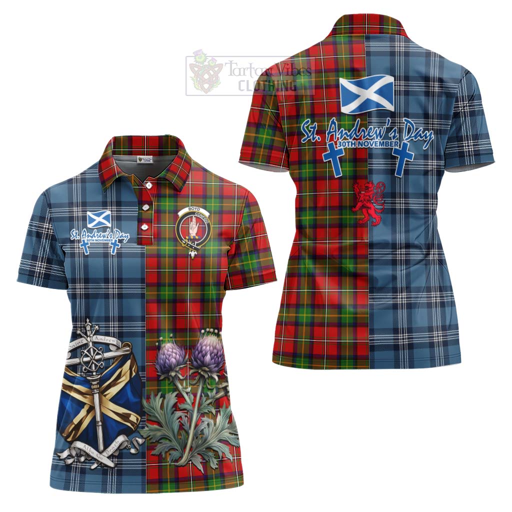 Tartan Vibes Clothing Boyd Tartan Women's Polo Shirt Happy St. Andrew's Day Half Tartan Style