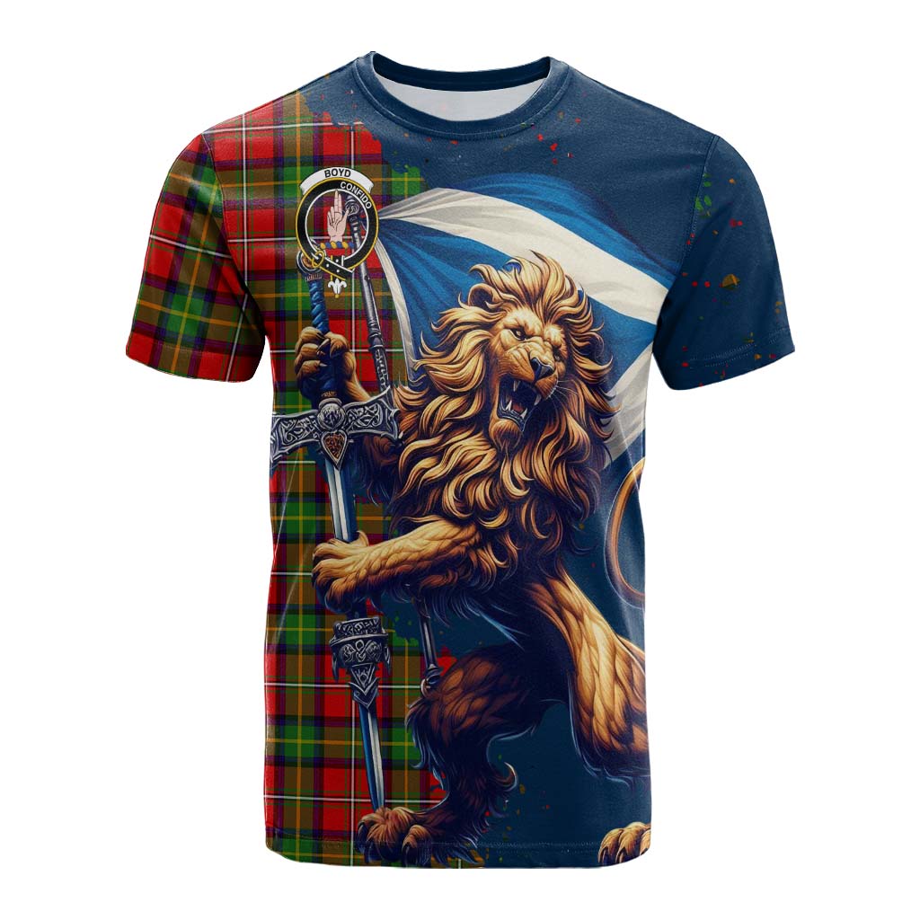 Tartan Vibes Clothing Boyd Tartan Family Crest Cotton T-shirt with Scottish Majestic Lion