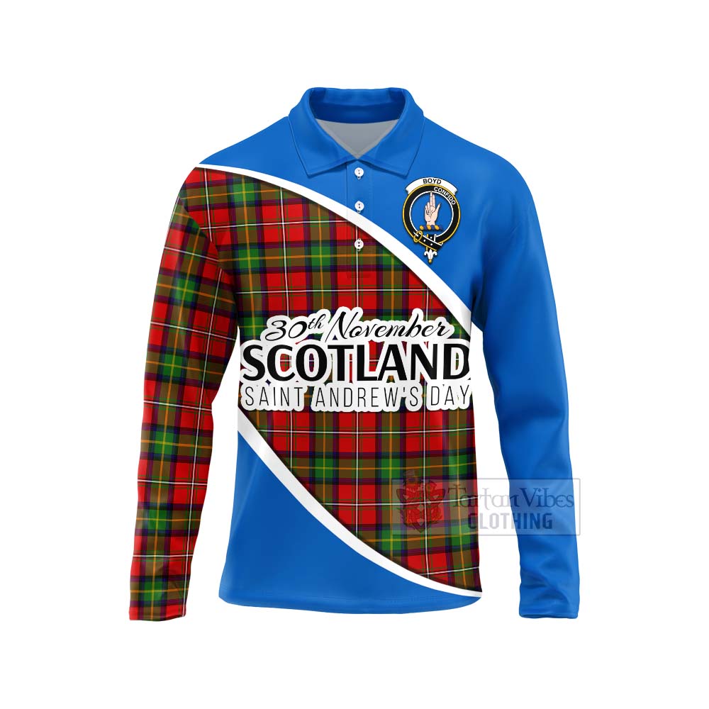 Tartan Vibes Clothing Boyd Family Crest Tartan Long Sleeve Polo Shirt Celebrate Saint Andrew's Day in Style