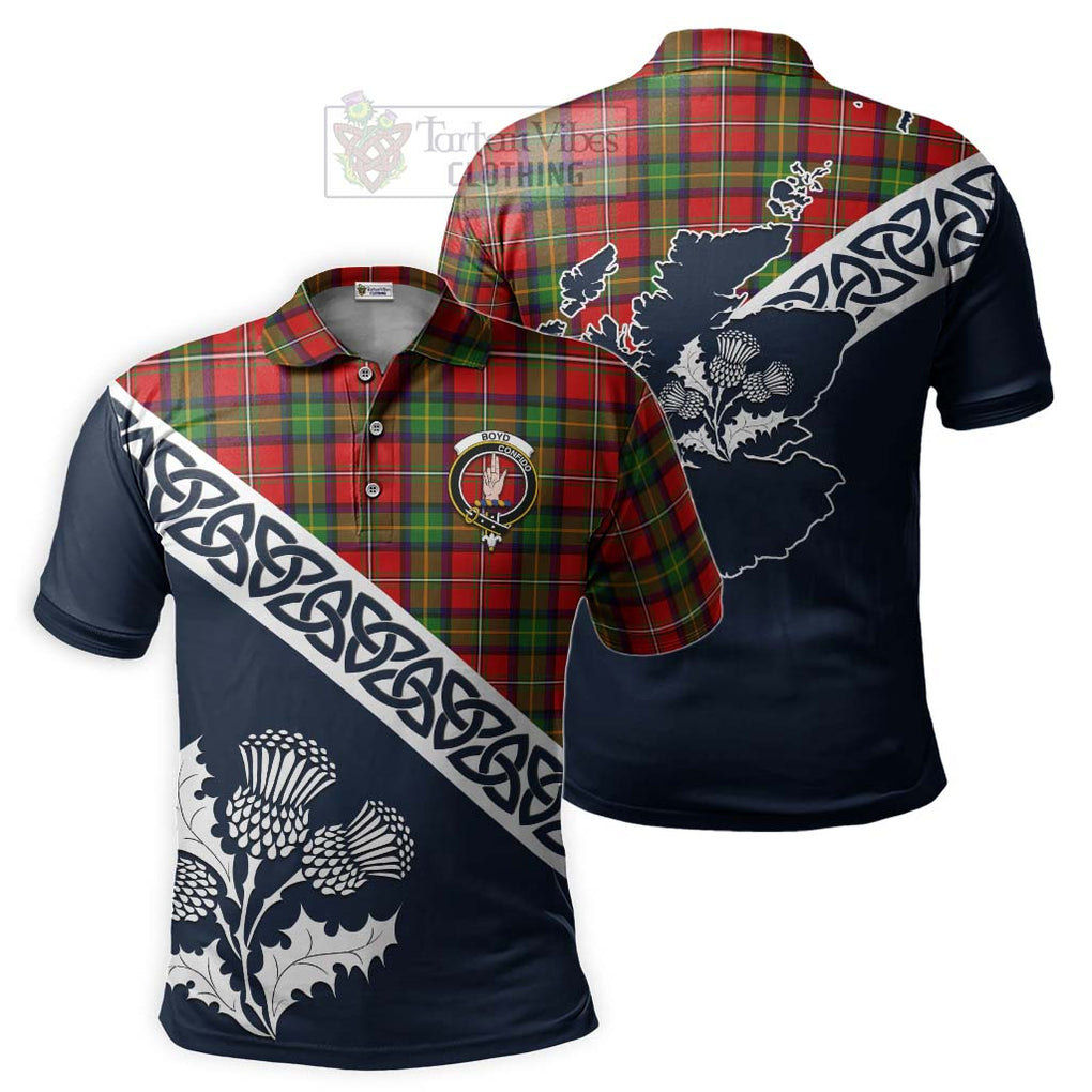 Boyd Tartan Polo Shirt Featuring Thistle and Scotland Map