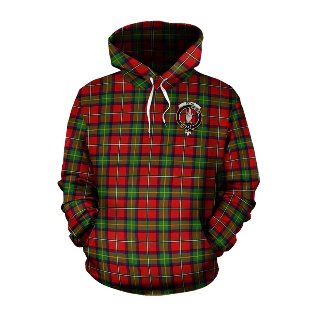 Tartan Vibes Clothing Boyd Tartan Cotton Hoodie with Family Crest Celtic Skull Style