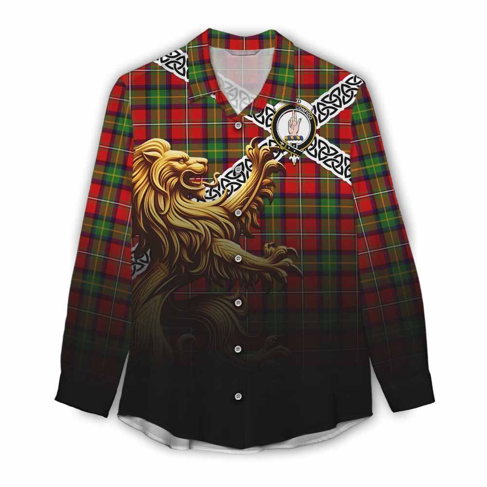 Boyd Crest Tartan Women's Casual Shirt with Golden Lion Emblem Celtic Style Female - Tartan Vibes Clothing