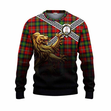 Boyd Crest Tartan Knitted Sweater with Golden Lion Emblem Celtic Style Unisex - Tartan Vibes Clothing