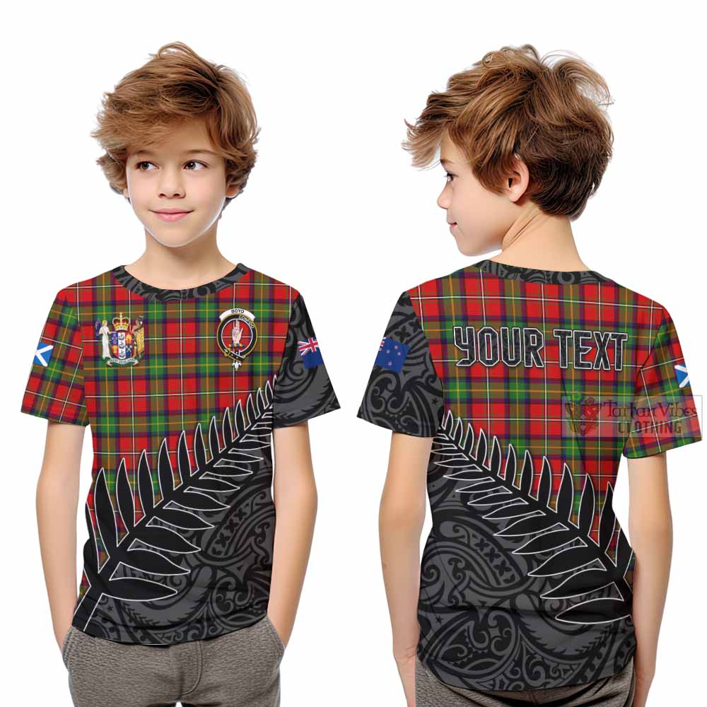 Tartan Vibes Clothing Boyd Crest Tartan Kid T-Shirt with New Zealand Silver Fern Half Style