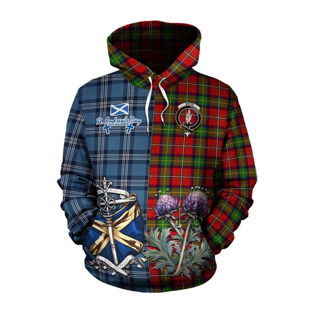 Tartan Vibes Clothing Boyd Tartan Cotton Hoodie Happy St. Andrew's Day Half Tartan Style