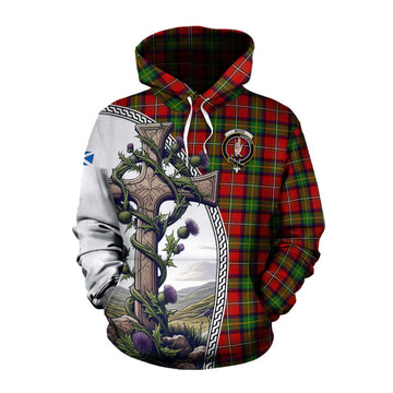 Boyd Tartan Cotton Hoodie with Family Crest and St. Andrew's Cross Accented by Thistle Vines