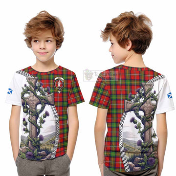 Boyd Tartan Kid T-Shirt with Family Crest and St. Andrew's Cross Accented by Thistle Vines