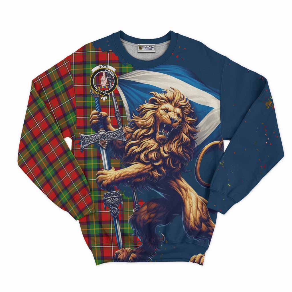 Tartan Vibes Clothing Boyd Tartan Family Crest Sweatshirt with Scottish Majestic Lion