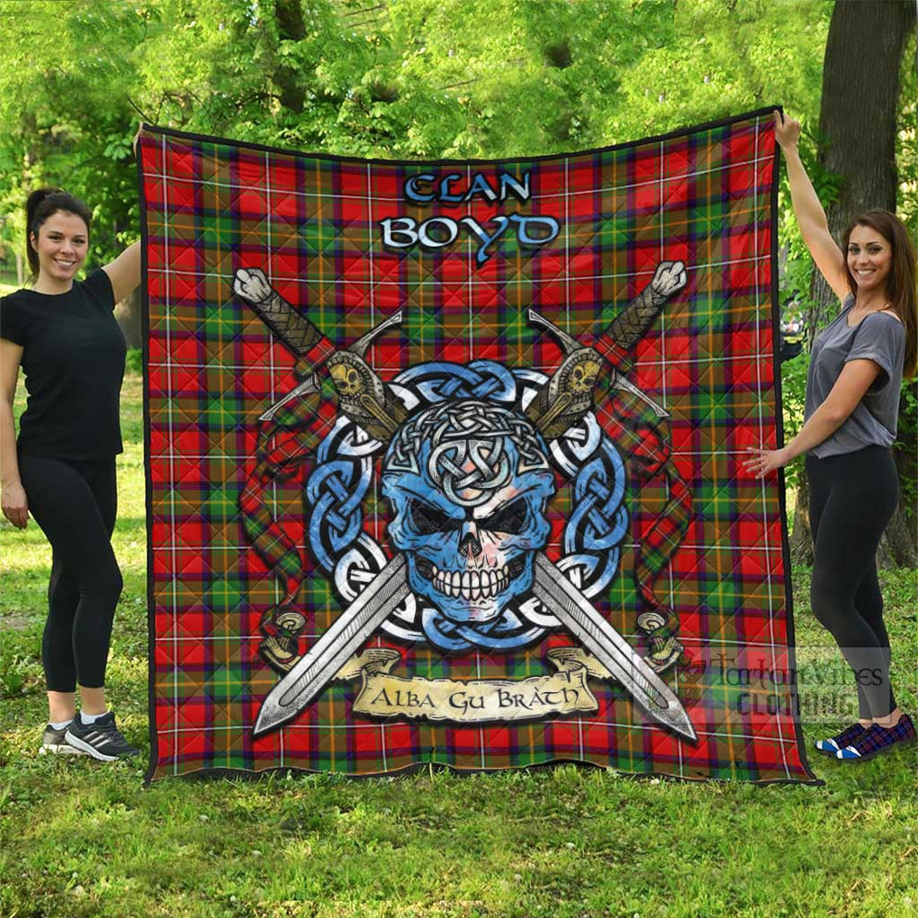 Tartan Vibes Clothing Boyd Tartan Quilt with Celtic Skull Alba Gu Brath Style