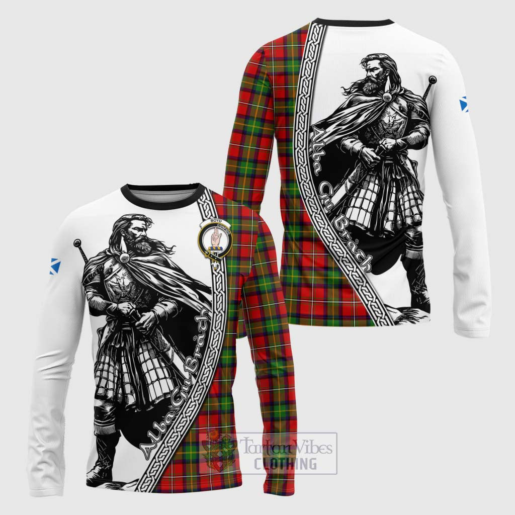 Tartan Vibes Clothing Boyd Tartan Clan Crest Long Sleeve T-Shirt with Highlander Warrior Celtic Style