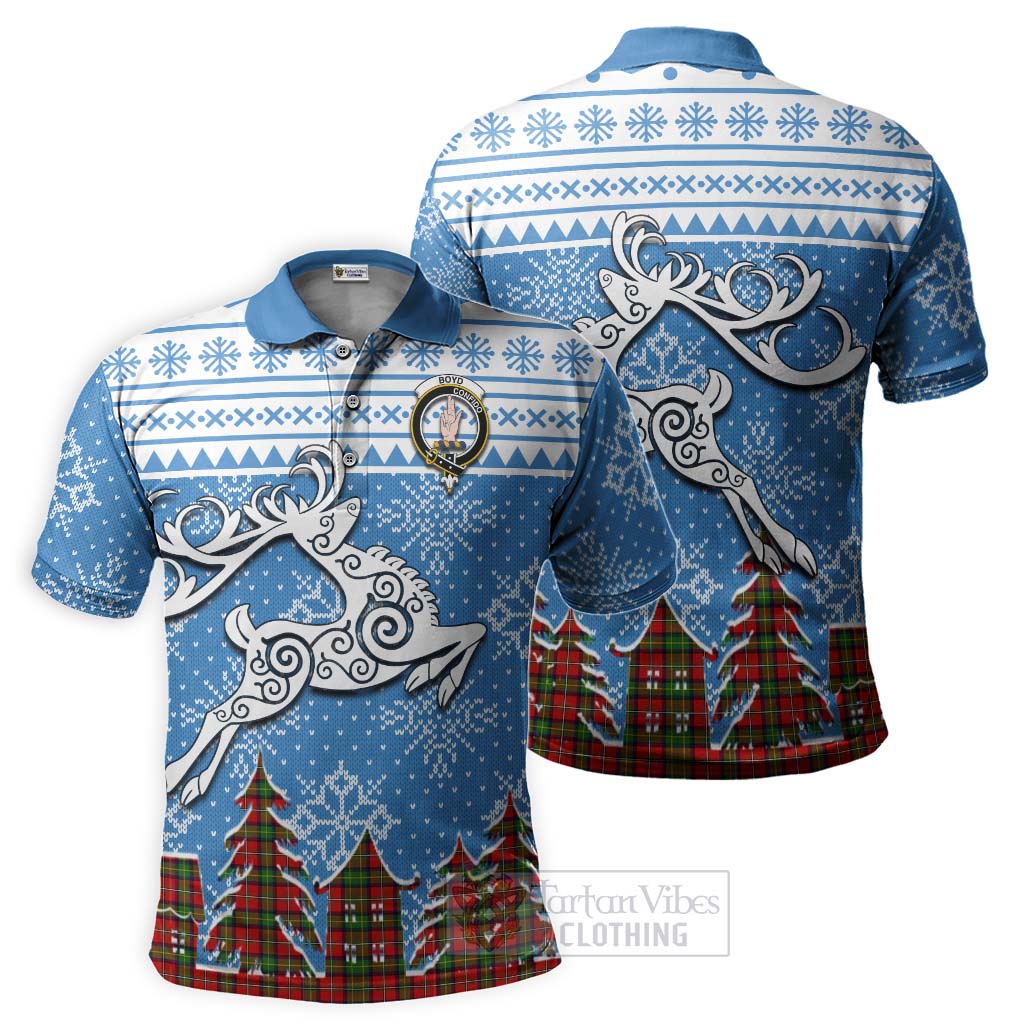 Tartan Vibes Clothing Boyd Clan Christmas Polo Shirt Celtic Reindeer Style