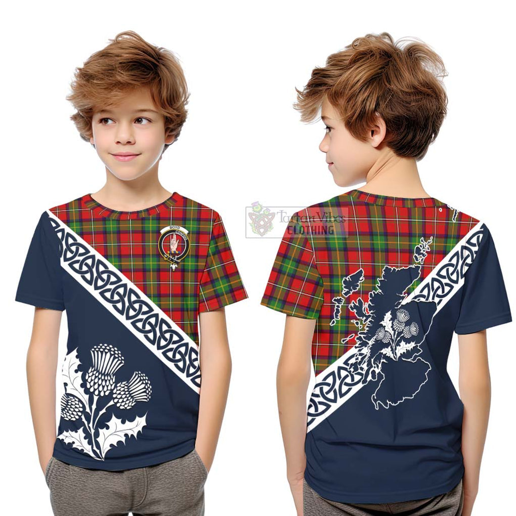 Tartan Vibes Clothing Boyd Tartan Kid T-Shirt Featuring Thistle and Scotland Map