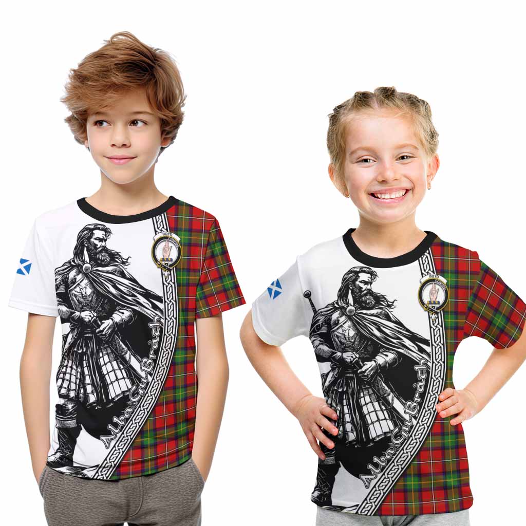 Boyd Tartan Clan Crest Kid T-Shirt with Highlander Warrior Celtic Style