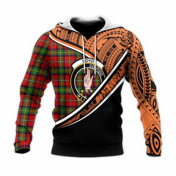 Boyd Crest Tartan Knitted Hoodie with Polynesian Vibes Style - Orange Version