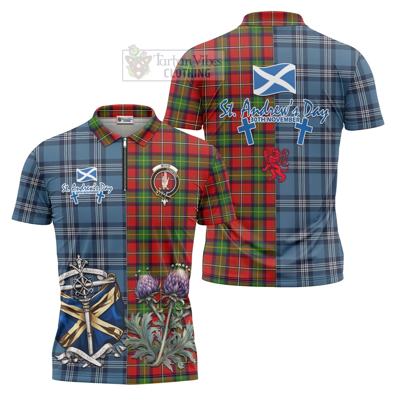 Tartan Vibes Clothing Boyd Tartan Zipper Polo Shirt Happy St. Andrew's Day Half Tartan Style