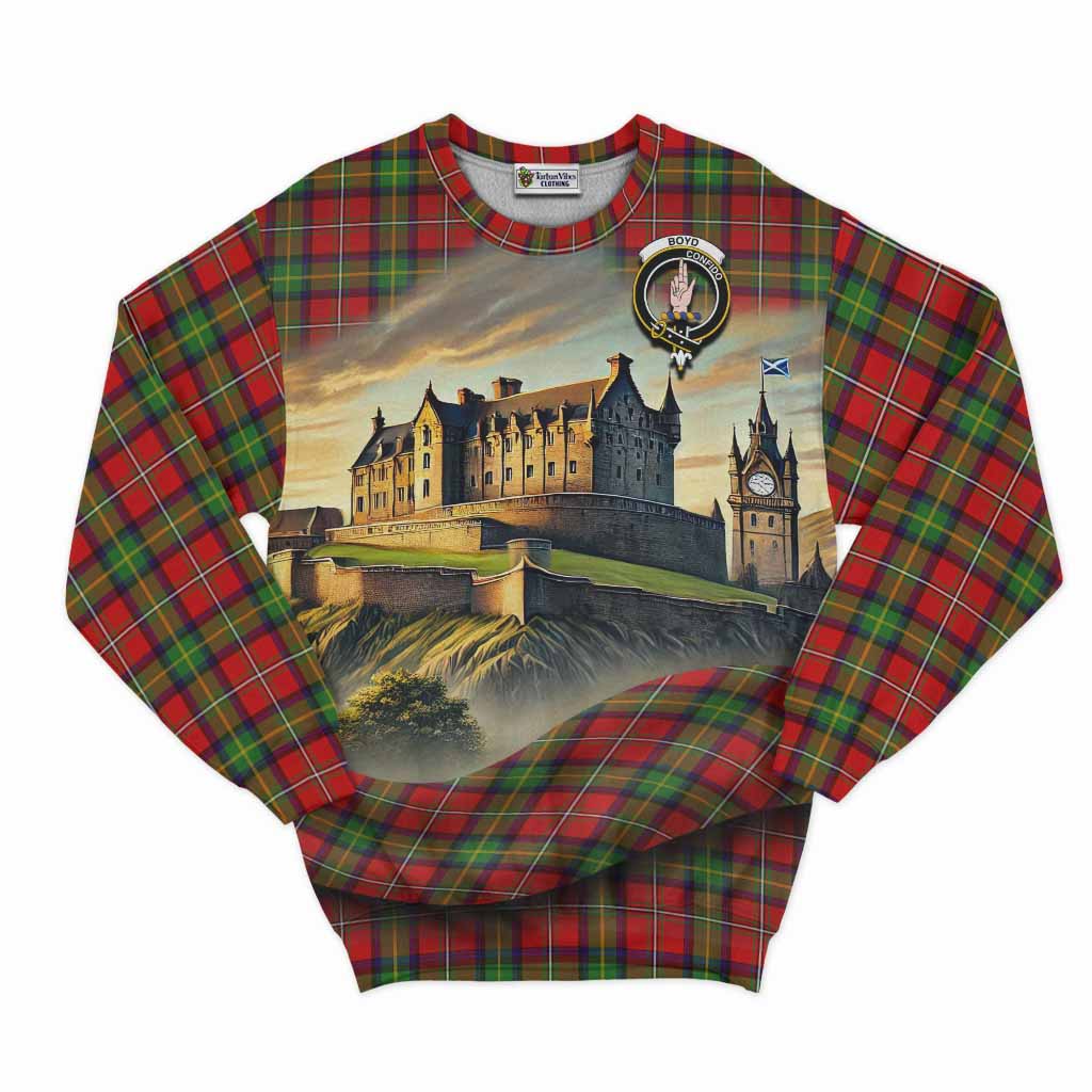 Boyd Tartan Family Crest Sweatshirt with Scottish Ancient Castle Style Unisex - Tartan Vibes Clothing